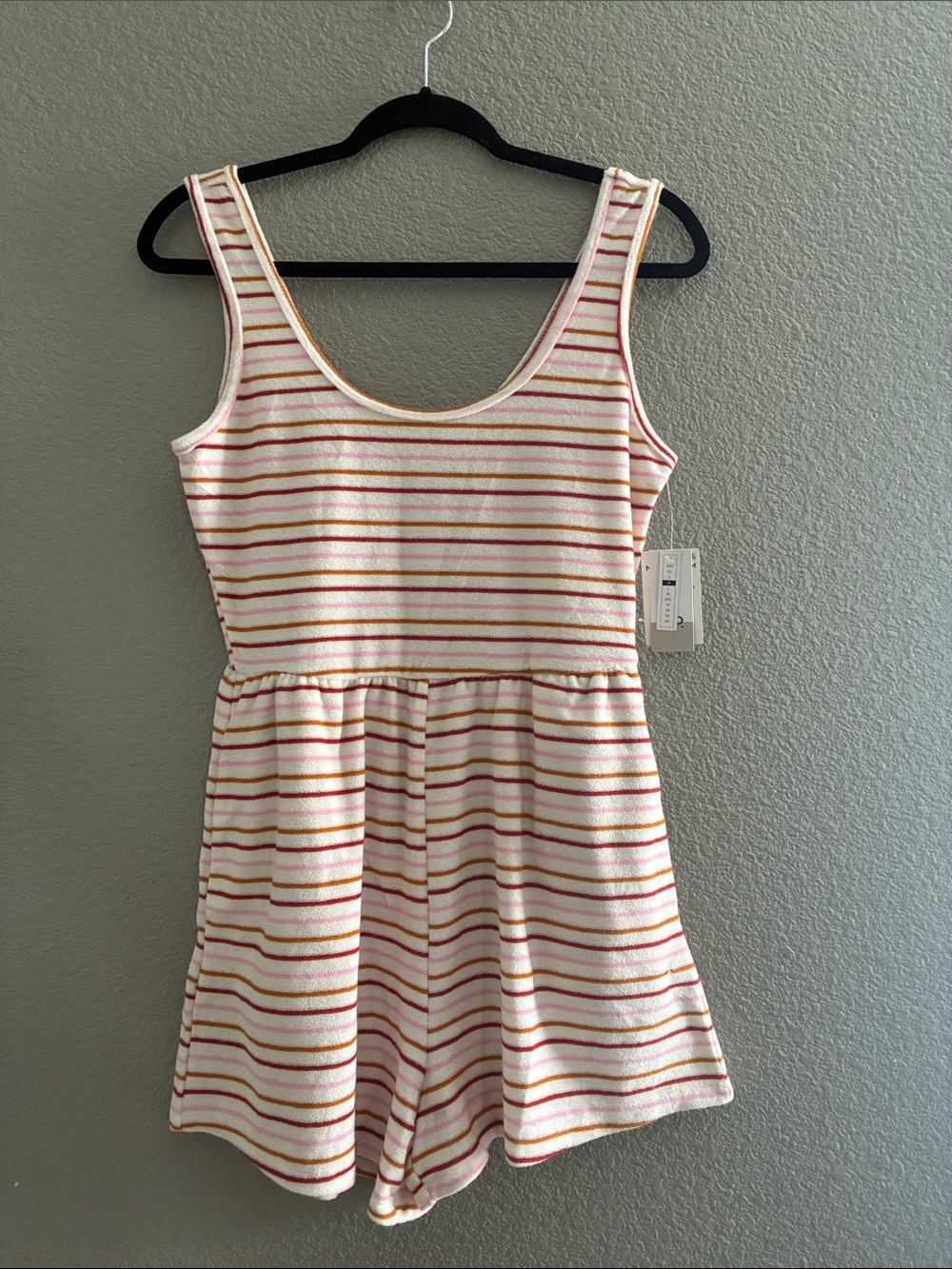 Boston Proper Cream Striped Swim Coverup Romper with Pink and Orange Stripes